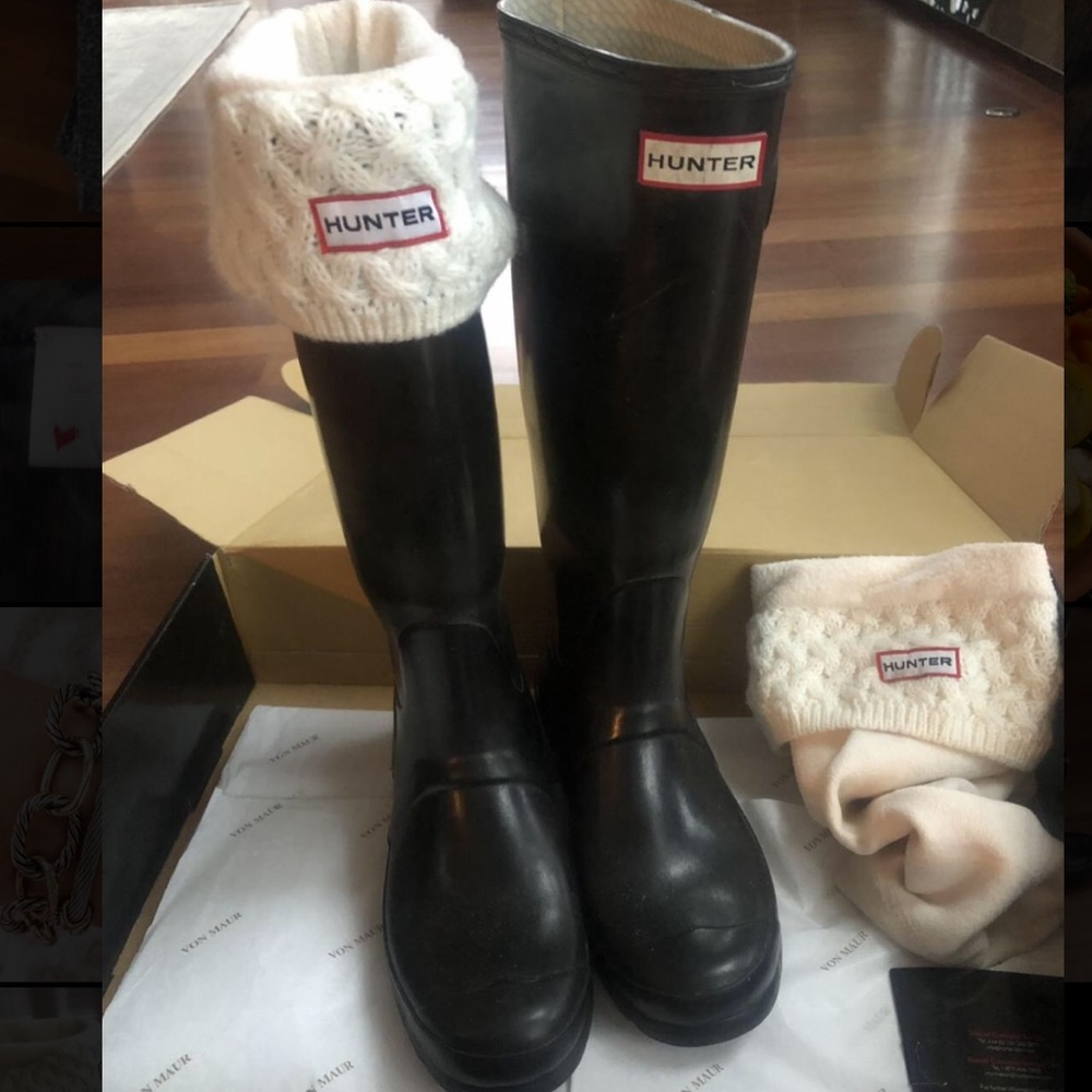 Hunter boots and cream boot socks